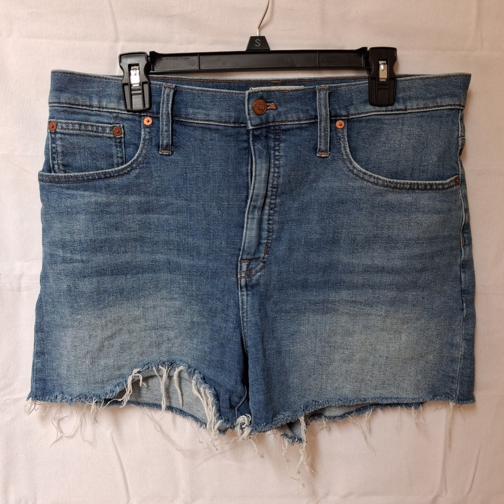 Madewell High-Rise Denim Shorts Medium Wash Raw Hem Size 31 RN77388